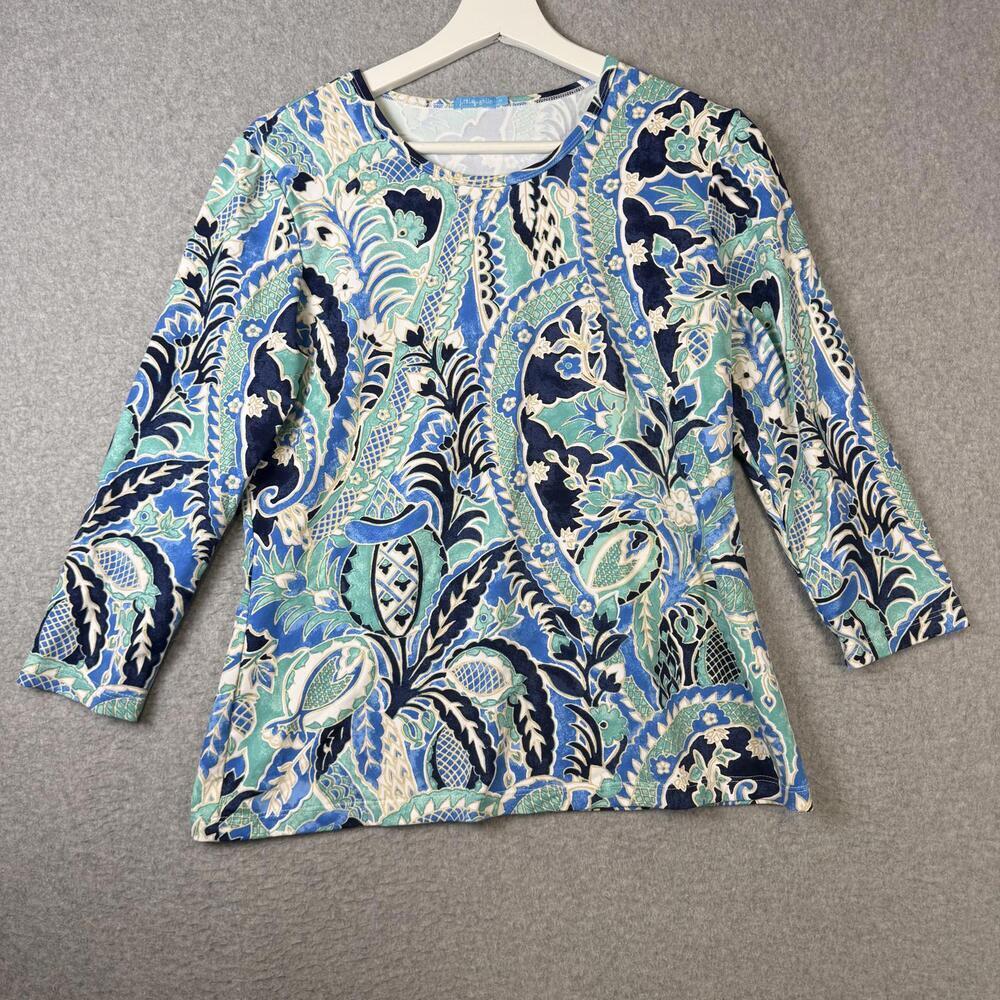 J. Mclaughlin Women's Printed 3/4 Sleeve Scoop-Neck Jacquard Top Shirt Medium